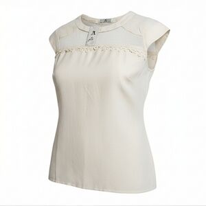 Cream Top Crochet Sheer Designs Womens Size Medium